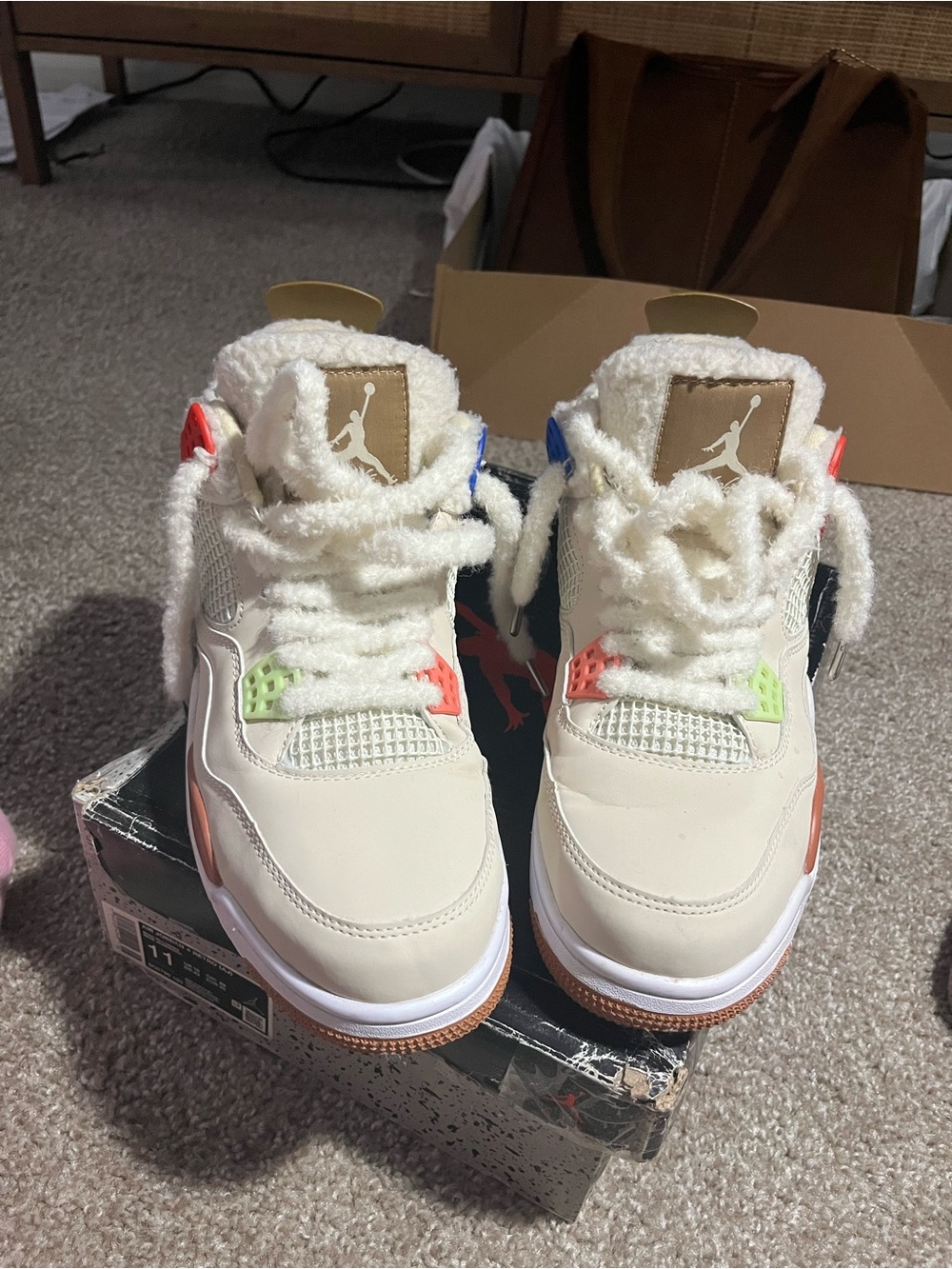 Air Jordan Adults' Cream & Multicolor 4 Retro Sneakers